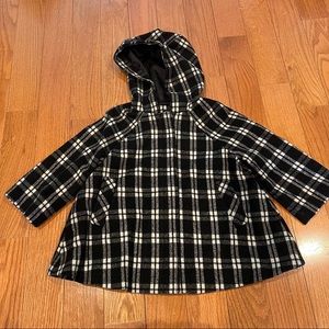 GAP KIDS Toddler Girls Plaid Gray Black Wool Blend Hooded Coat Jacket size 3T